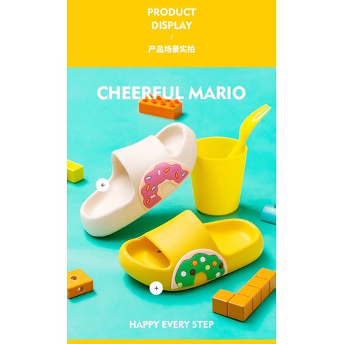 Dép lê bánh mì Cheerful Mario Donut hợp chất EVA siêu nhẹ, mềm êm cho bé mã DLMA3