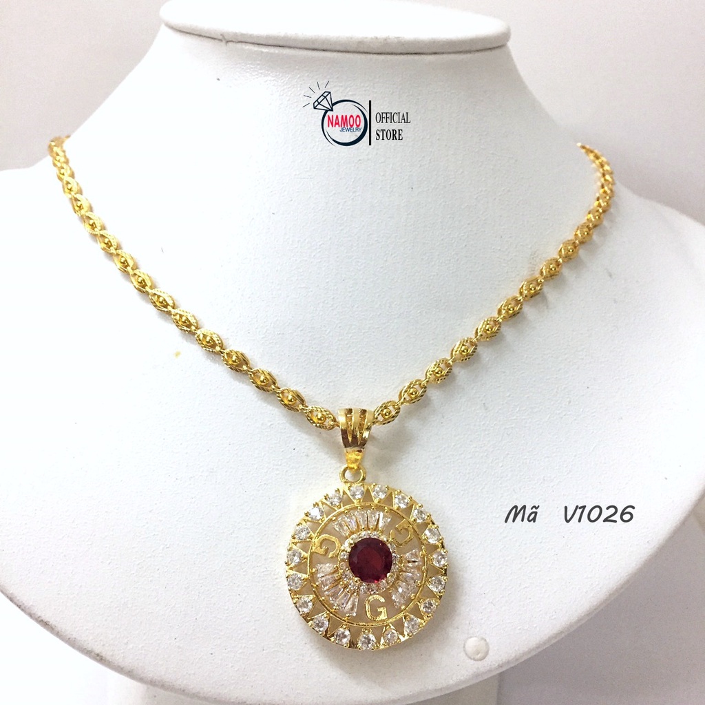 Dây Chuyền Đính Đá V1026, Kiềng Cổ Mặt GGG Nụ Đá Đỏ Bền Màu
