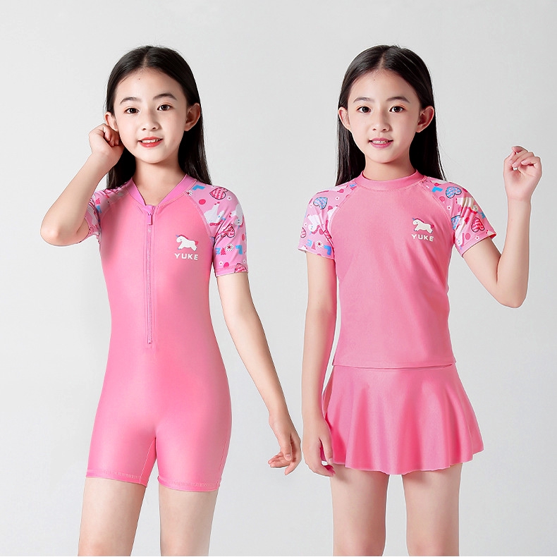 Đồ bơi cho bé gái kiểu Hàn Quốc Hồng phấn size từ 14kg đến 43kg