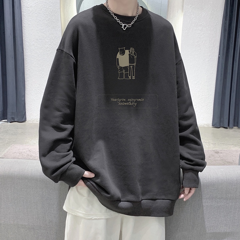 Áo sweater cổ tròn dáng rộng thiết kế thời trang mùa xuân thu theo phong cách Hồng Kông cho cặp đôi