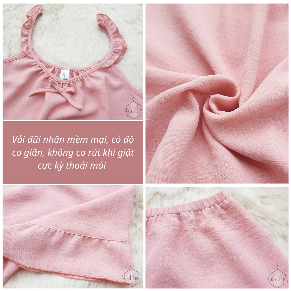 &lt;A19&gt; Đồ bộ nữ mặc nhà, đồ ngủ nữ hai dây cách điệu nơ xinh xắn vải đũi nhăn mềm Nhã Dung Store 2 từ 40-70kg A19
