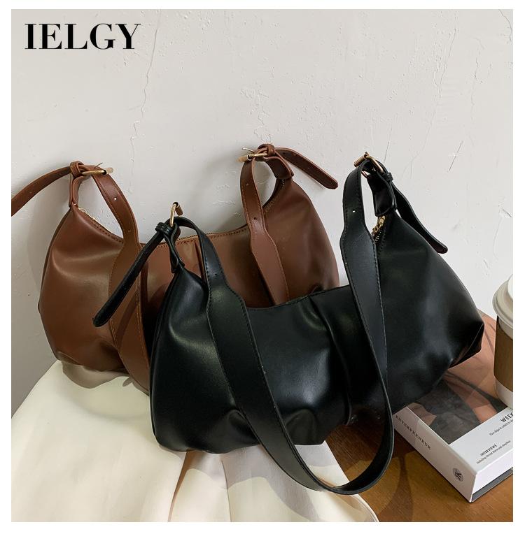 IELGY New niche Túi Đeo Chéo Vai Bằng Da Mềm Xếp Ly Dưới Gầm Đám Mây Kiểu retro Dễ Phối Đồ