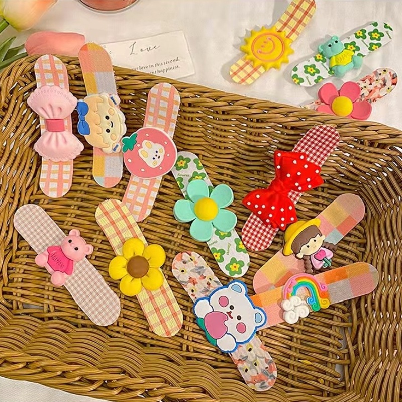 Sét 5 Miếng Dán Cố Định Tóc Gọn Gàng Chống Trượt Không Đau Cho Bé Gái, băng đô dán tóc hoa quả hoạt hình đáng yêu cho bé