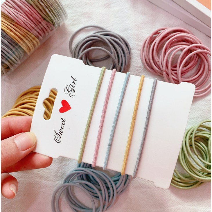 Dây Buộc Tóc Hàn Quốc Độ Đàn Hồi Cao Mix Nhiều Màu 100 Chiếc 1 Hộp