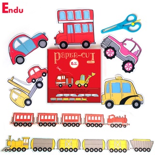 Bộ cắt giấy thủ công hình ô tô cho bé trai