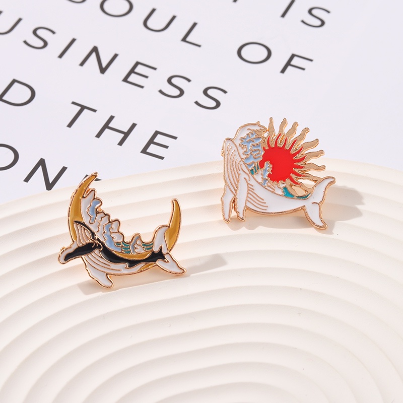 Ghim cài áo hình mặt trăng / mặt trời / cá voi thời trang cho nữ