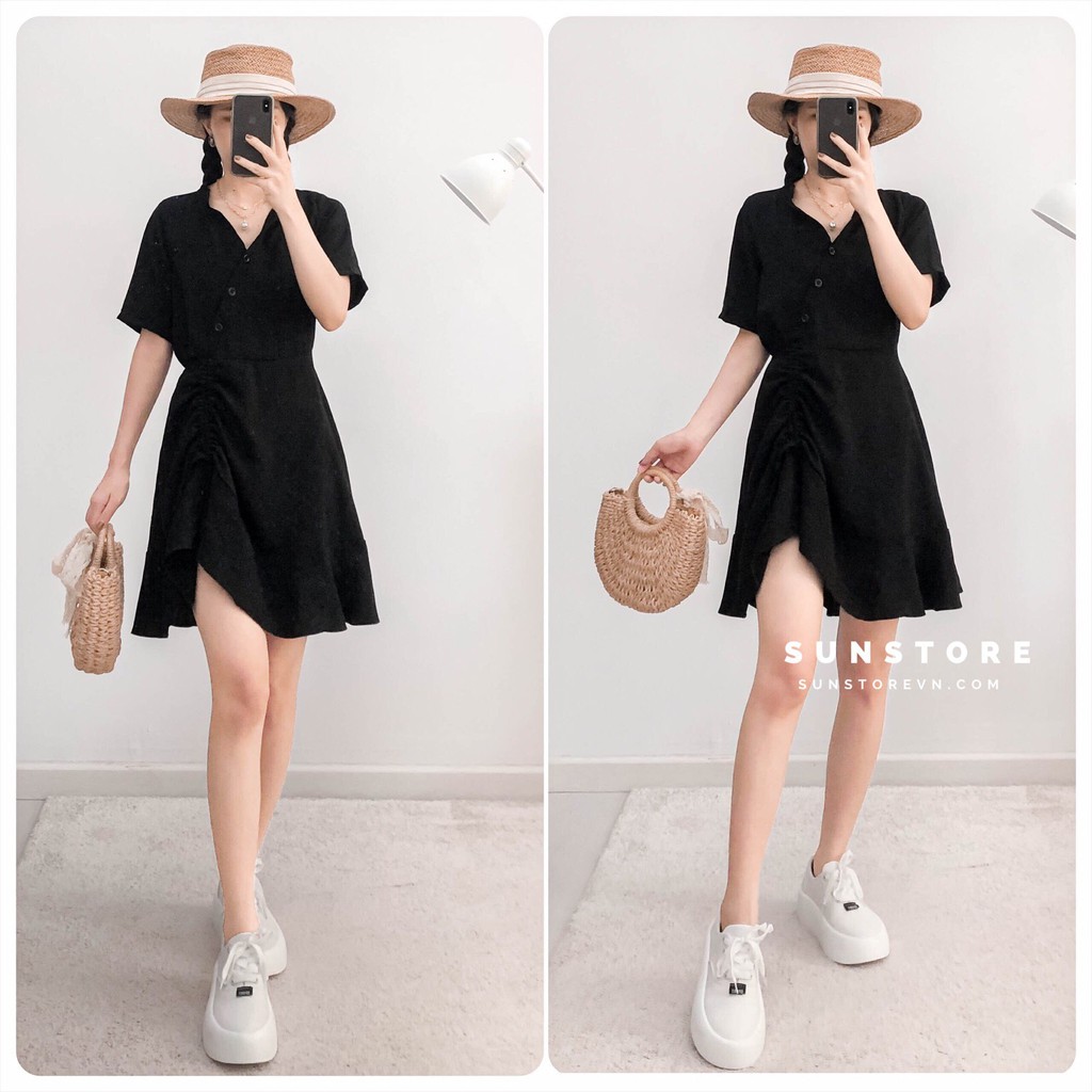 Đầm dáng xòe đắp chéo dây rút thân váy manri dress cực xinh