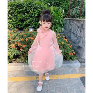 Áo dài bé thiết kế nơ cổ
