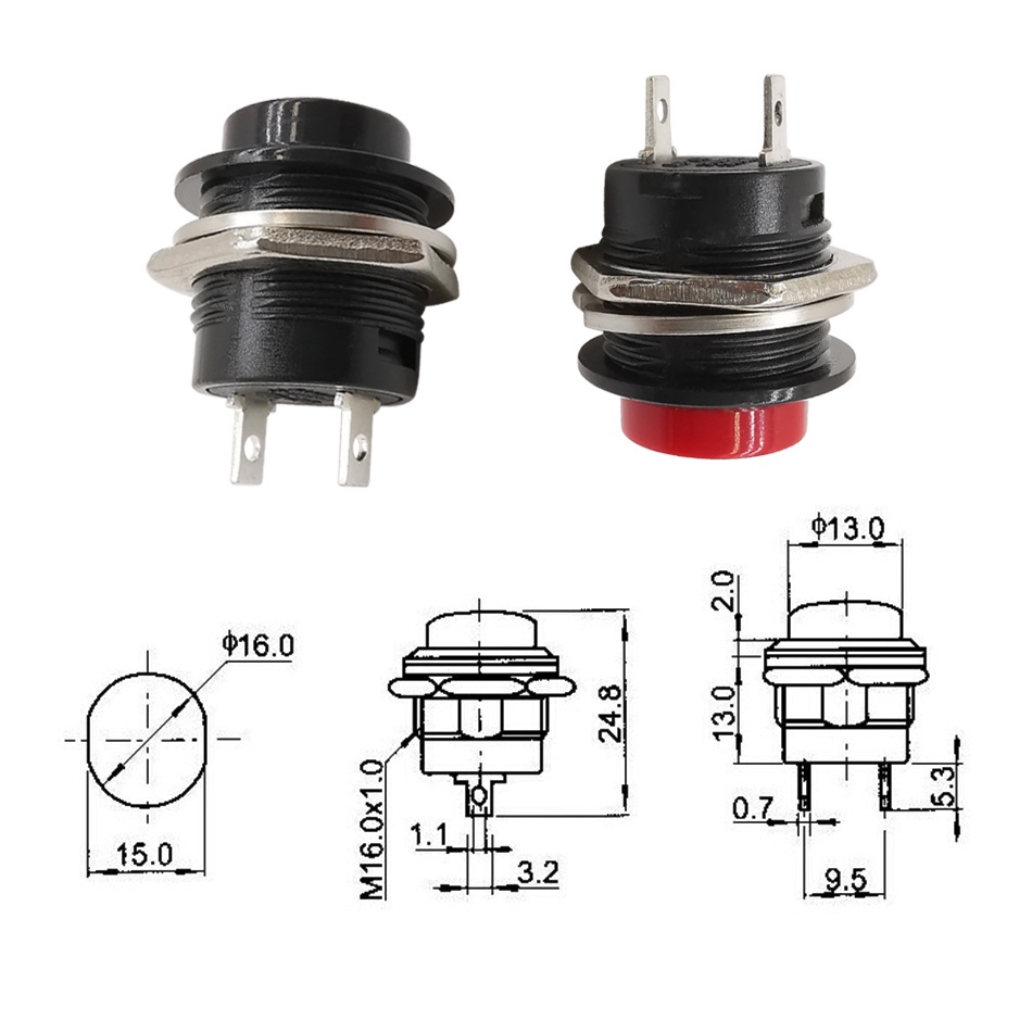 Nút Nhấn Nhả 16mm (R13-507) - Nút Đề - Nút Reset
