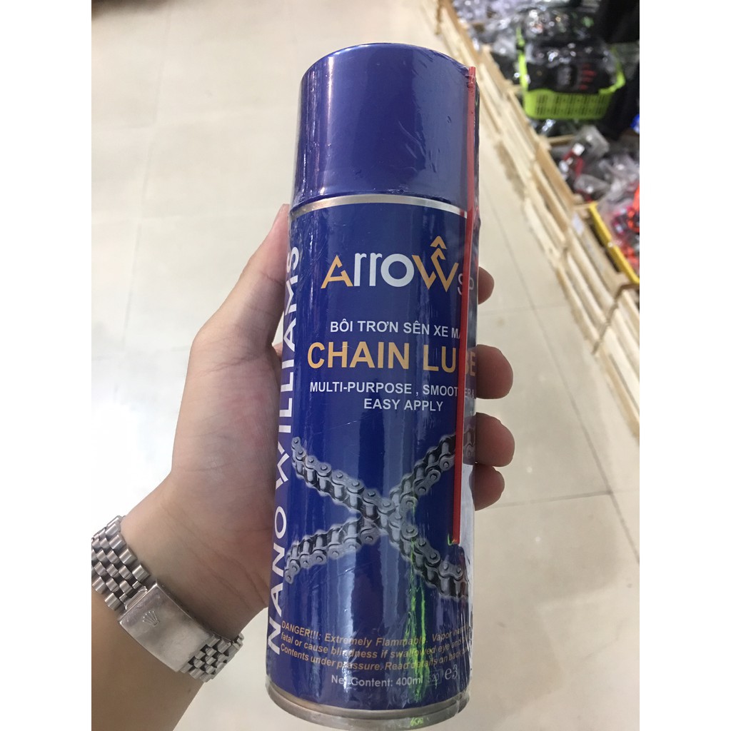 Xịt dưỡng sên Arrow Chain Lube 400ml - Tặng khăn lau xe 3M