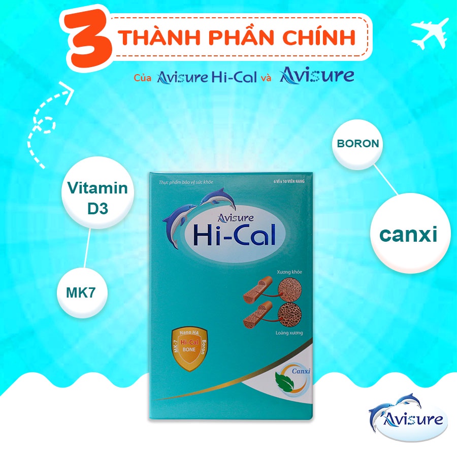 Canxi cho bà bầu, cho con bú, người cao tuổi Avisure Hical loại 60 viên