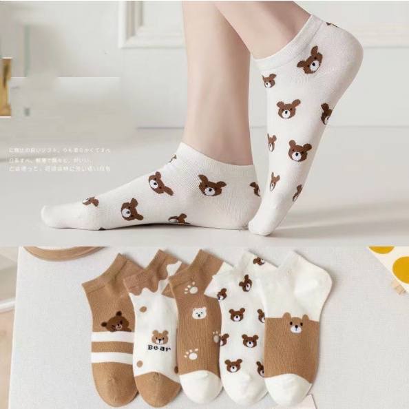 Vớ cotton Cổ Thấp Họa Tiết Gấu Dễ Thương Phong Cách Nhật Bản Thời Trang Xuân Hè Cho Nữ