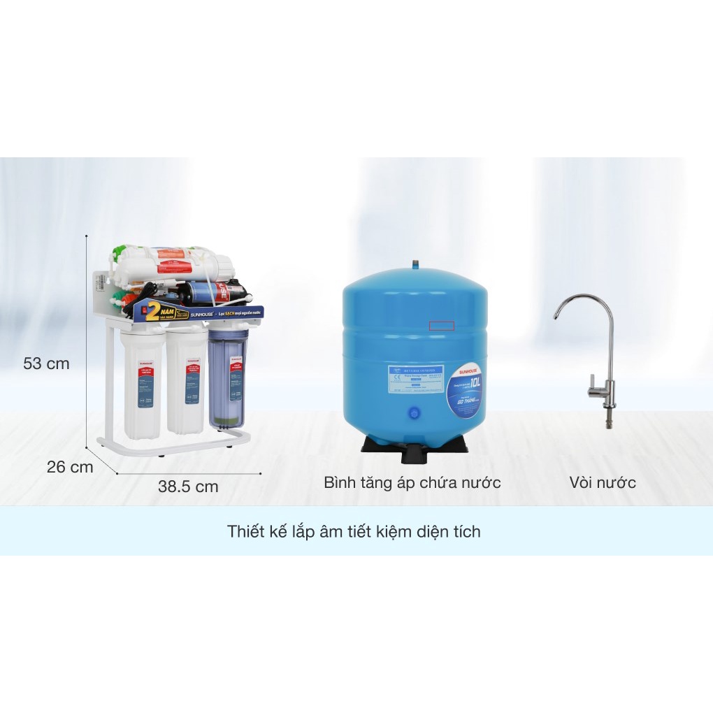 Máy lọc không vỏ 10 lõi Sunhouse SHA88117KP, máy lọc lắp gầm Sunhouse SHA88117KP hàng trưng bày