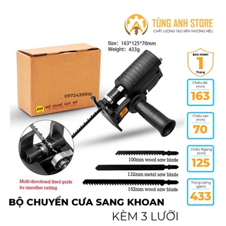 Bộ chuyển đổi máy khoan thành máy cưa điện cầm tay tặng kèm 3 lưỡi cưa cắt gỗ kim loại