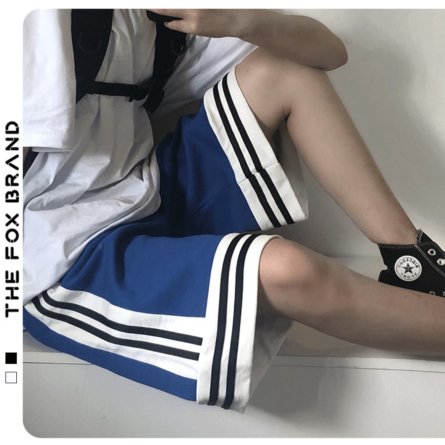 Quần Short thể thao nam nữ Unisex Form rộng phong cách Ulzzang THE FOX phối sọc