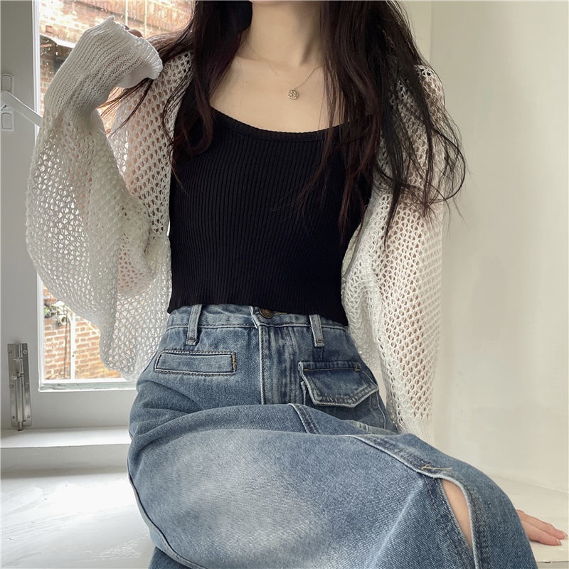 Áo Khoác cardigan Dệt Kim Mỏng Tay Dài Cổ Chữ V Dáng Rộng Thời Trang Mùa Hè Dành Cho Nữ