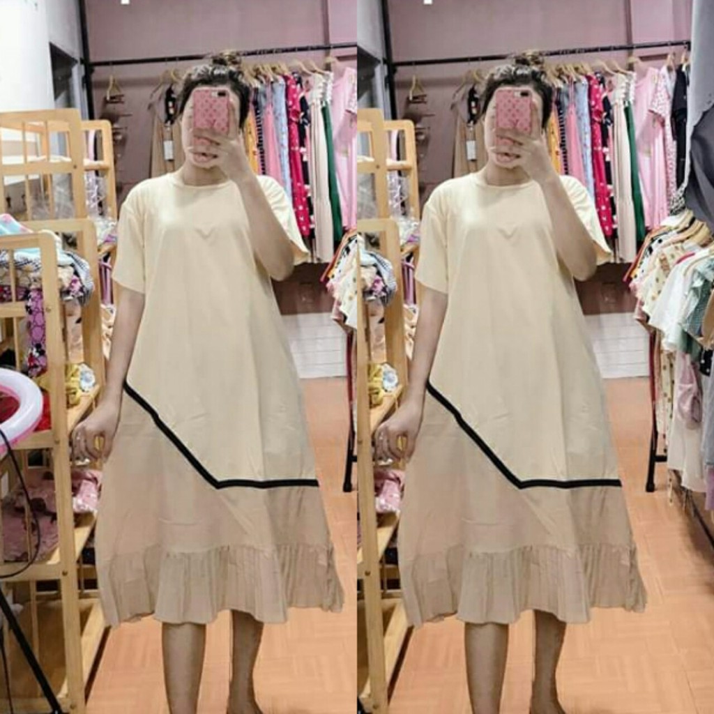 Váy bầu dáng dài chất cotton phom rộng