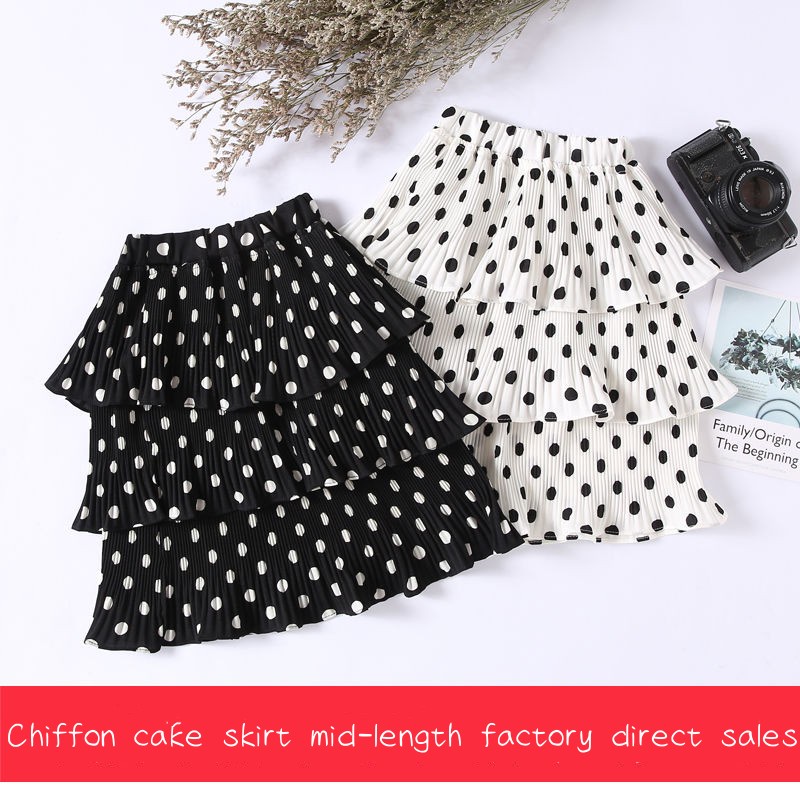 Chân Váy Chiffon Dài Trung Bình Họa Tiết Chấm Bi 6 Màu Tùy Chọn Phong Cách Phương Tây Mới Cho Bé Gái 3-15 Tuổi