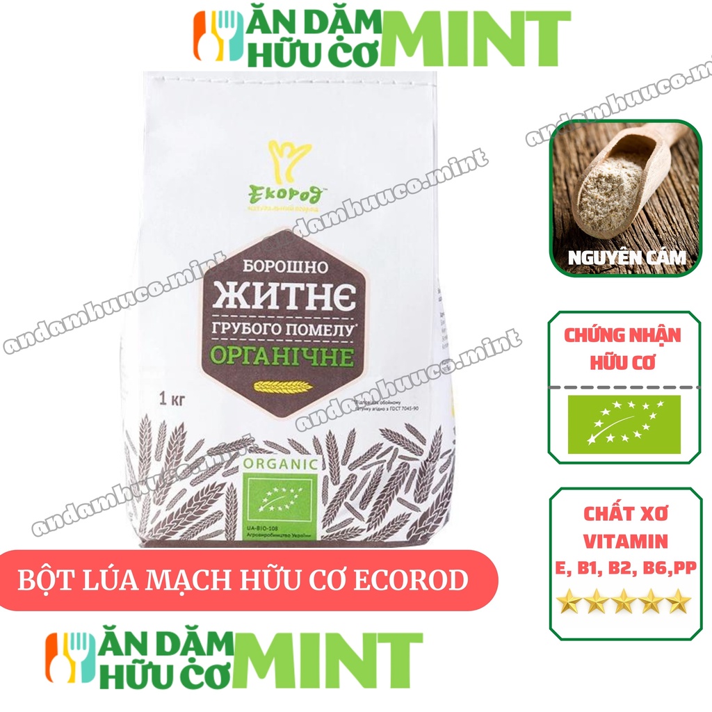 Bột lúa mạch hữu cơ nguyên cám Ecorod bột mì dinh dưỡng làm bánh - ăn dặm hữu cơ Mint