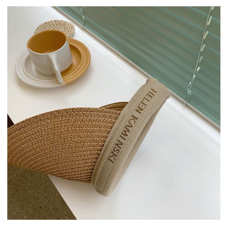 Mũ Cói Hở Đầu Vòng Màu Kem Phối Chữ Nón Đi Biển L2160