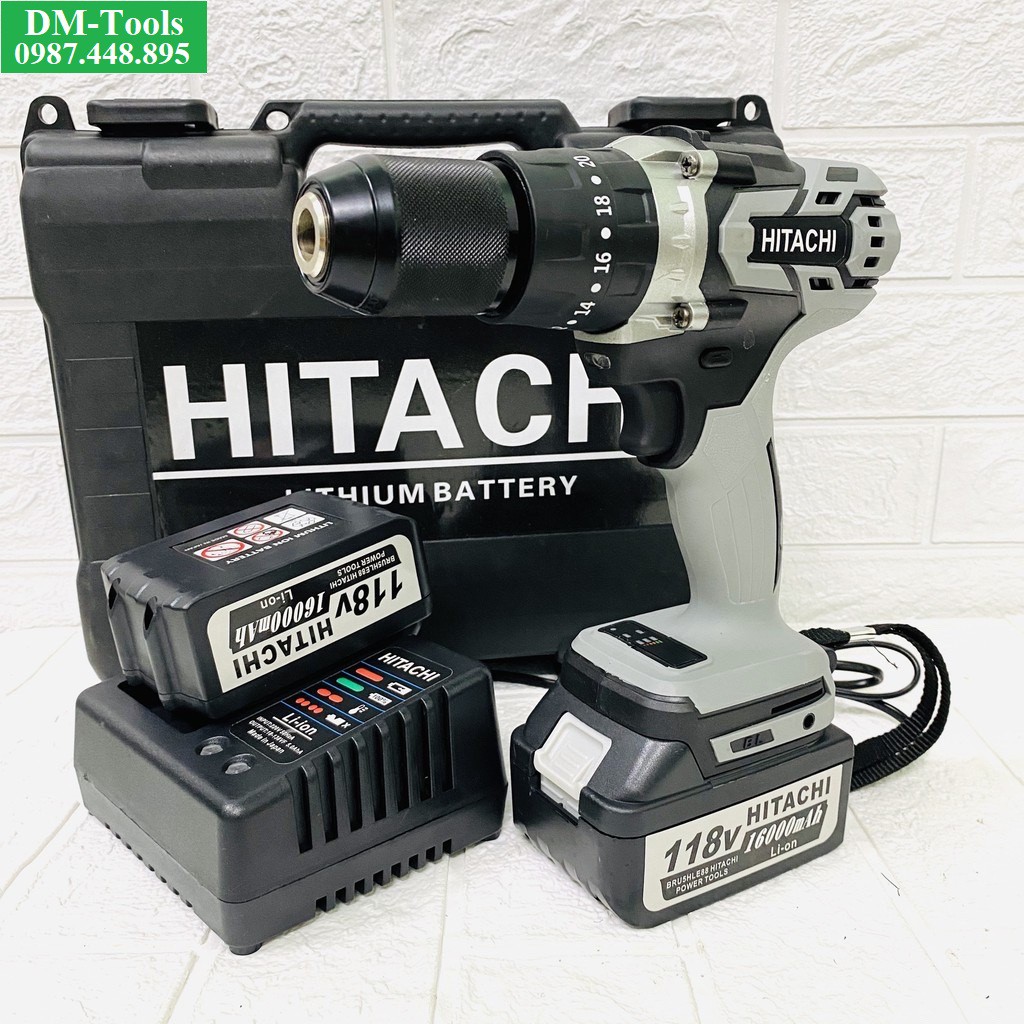 Máy Khoan Pin HITACHI 118V Động Cơ Không Chổi Than, Đầu Auto Lock 13mm,GIÁ TỐT