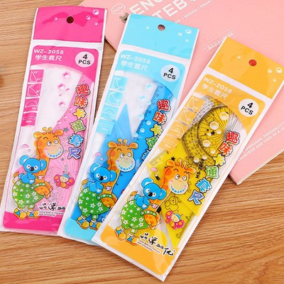 4pcs set【XJJ830】Cartoon ruler learning stationery student  giraffe drawing ruler