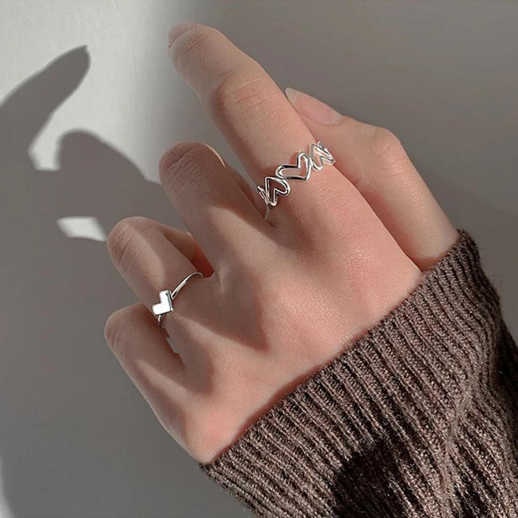 Bộ 2 cái nhẫn mở hình tráng tim chỉnh được kích cỡ cho nữ