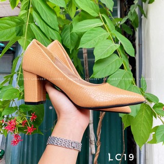 Hàng chính hãng - giày gót trụ vân da rắn màu nude cao 7cm