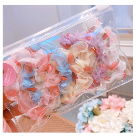 Túi 5 Chun buộc tóc nữ, Cột tóc nữ cực đẹp set 5 cái có kèm túi đựng