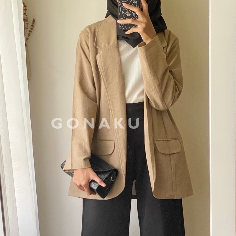 Gonaku Áo Blazer Dài Cơ Bản | Áo Blazer Nữ | Bên Ngoài Của Phụ Nữ | Bộ Đồ Nữ | Áo Blazer Hàn Quốc | Bộ Đồ Văn Phòng | Quần Áo Trang Trọng