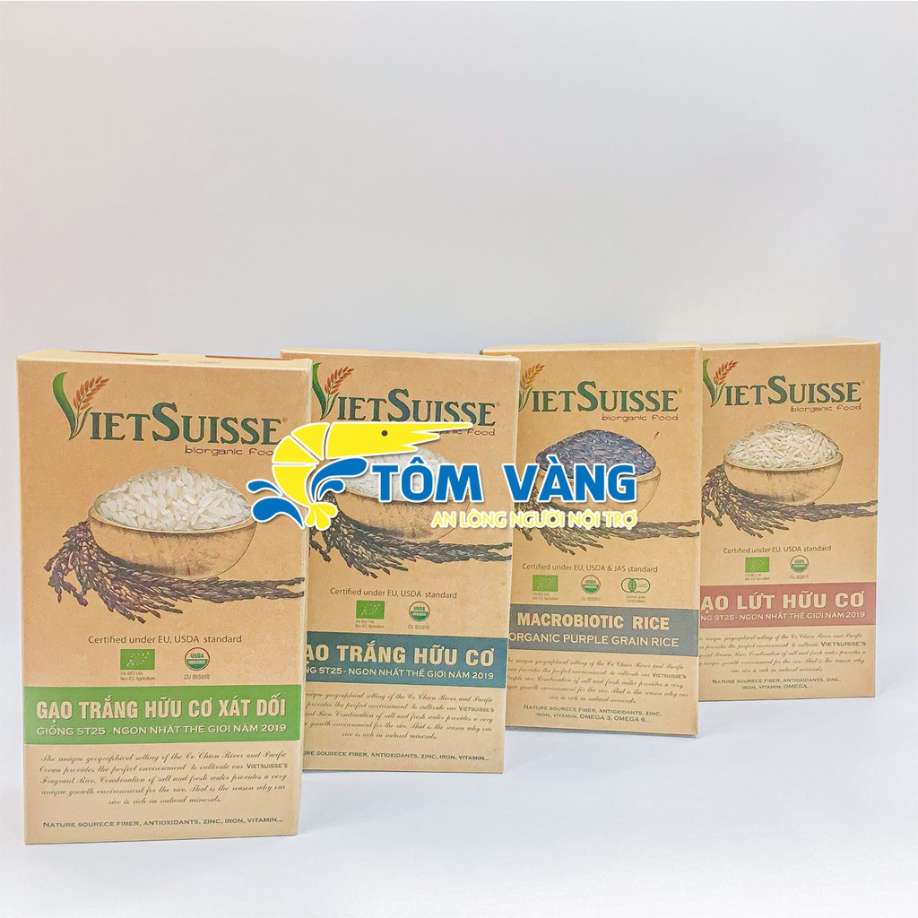 Tổng hợp các loại gạo hữu cơ Vietsuisse 1kg - Tôm Vàng