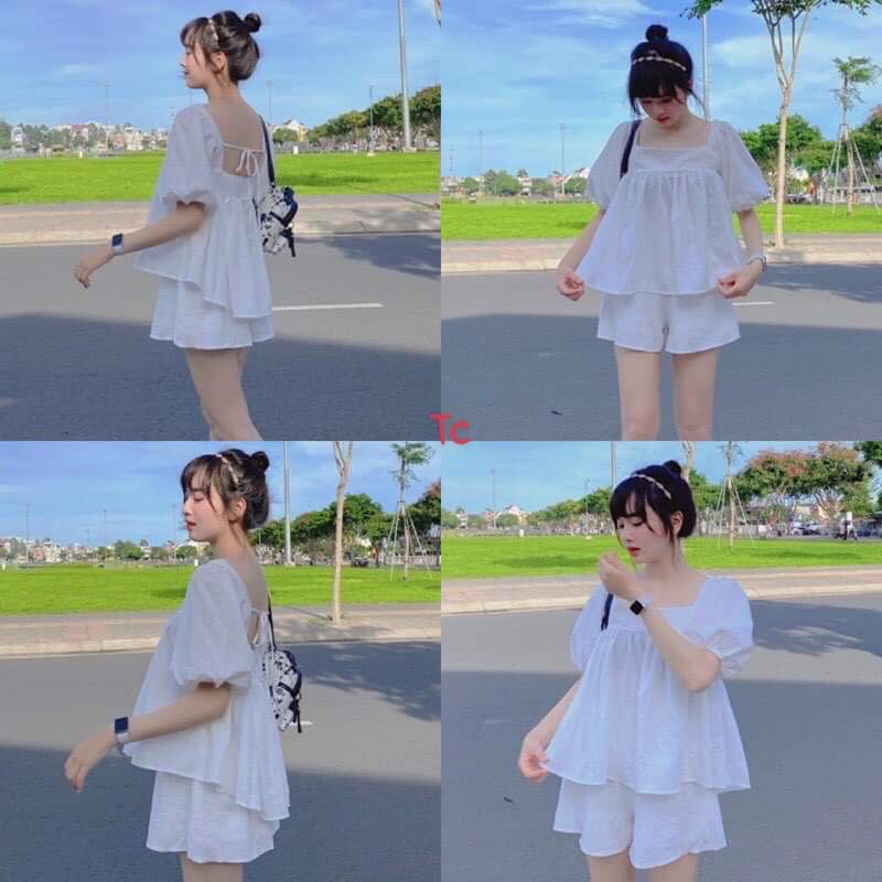 [ GIÁ RẺ BẤT NGỜ ] Set Babydoll Buộc Nơ Công Chúa Đen + Trắng  Xinh Xắn