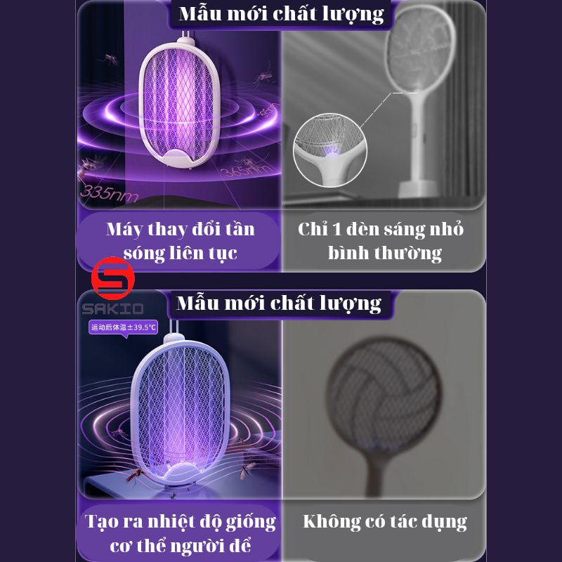 Vợt Muỗi kiêm Đèn Bắt Muỗi SAKIO Pin sạc 14500mah - BH 12 tháng - TABISO