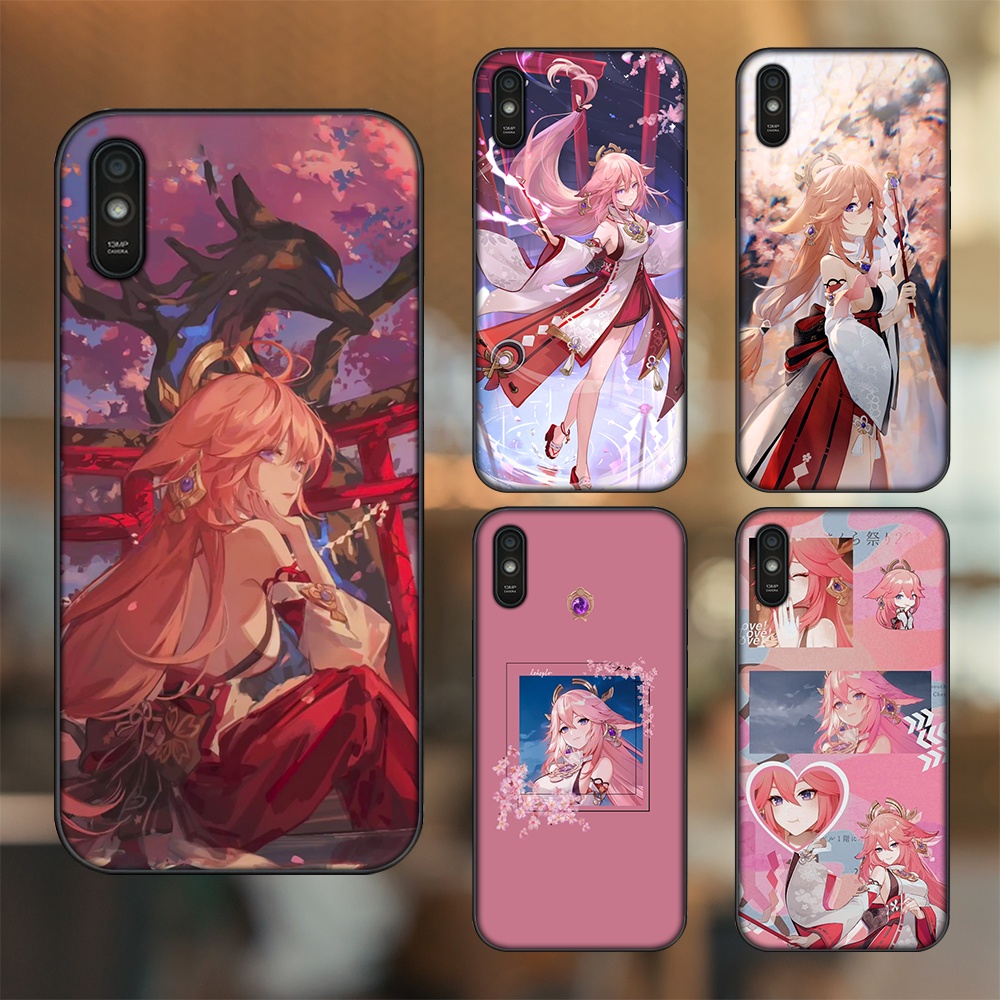 Ốp lưng Xiaomi Redmi 9A viền đen in hình Yae Miko Genshin Impact