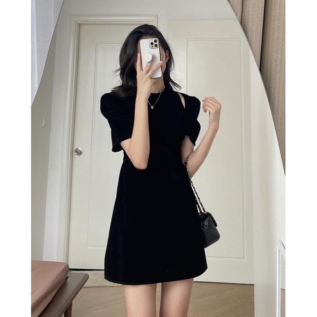 [Loại 1/Freeship] Váy nhung tăm nữ xẻ vai 24APRIL 🌸 Bộ đồ nhung nữ dáng chữ A tôn dáng sang chảng 🌸 | BigBuy360 - bigbuy360.vn