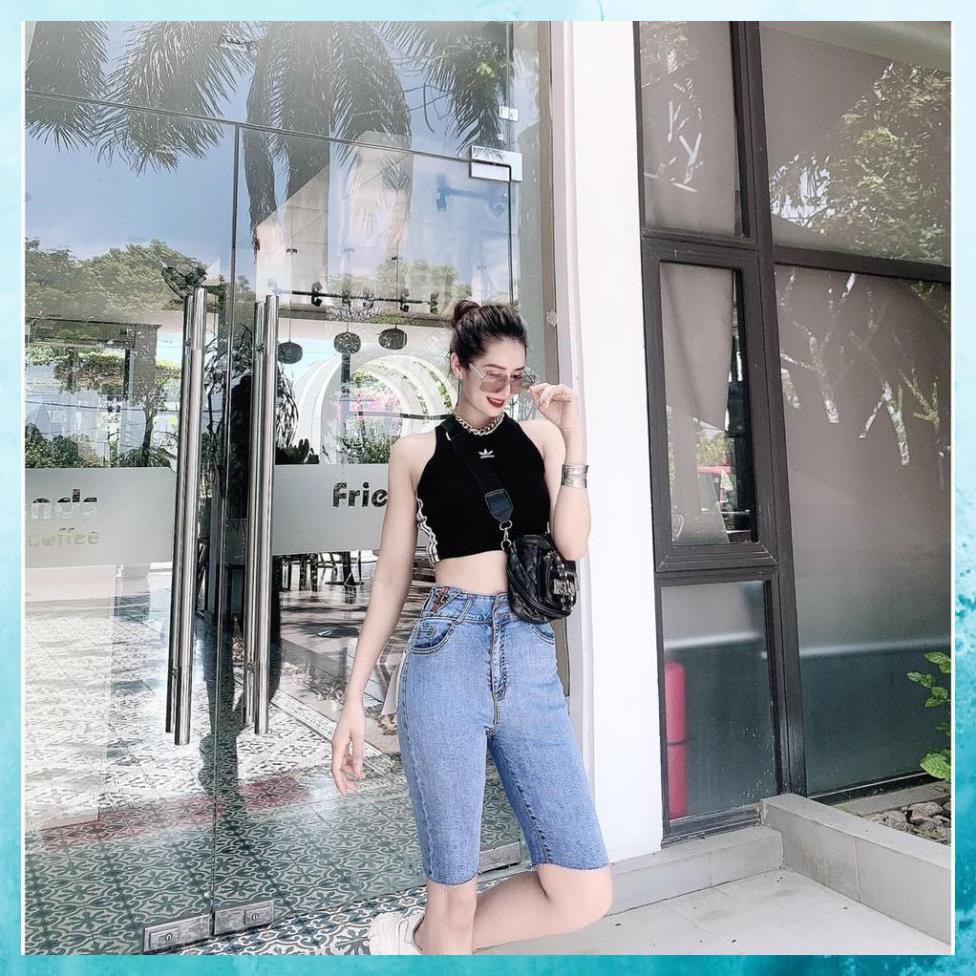 [TH Jeans] Quần lửng jeans nữ, quần ngố bò chất liệu co giãn, lưng cao túi chéo cạp bản to. Mã N6120