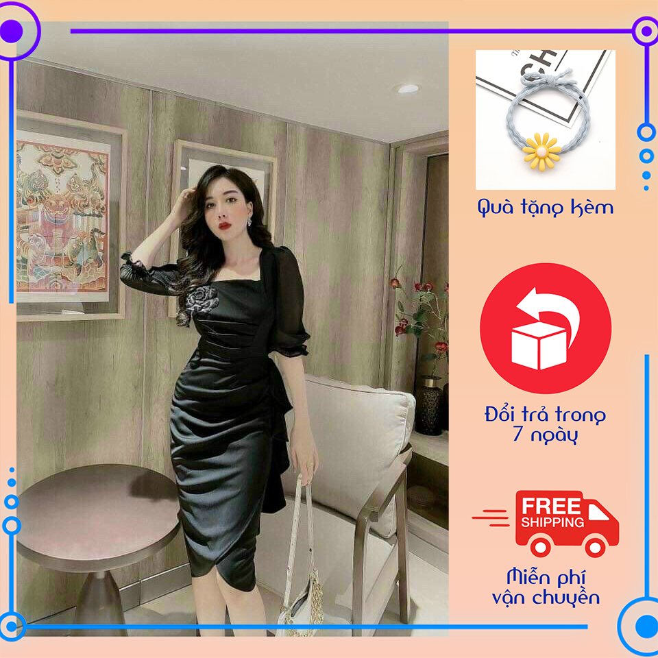 Đầm dự tiệc cổ vuông tay lỡ nhún eo ChemMix thiết kế siêu xinh cho nàng dạ hội, hẹn hò