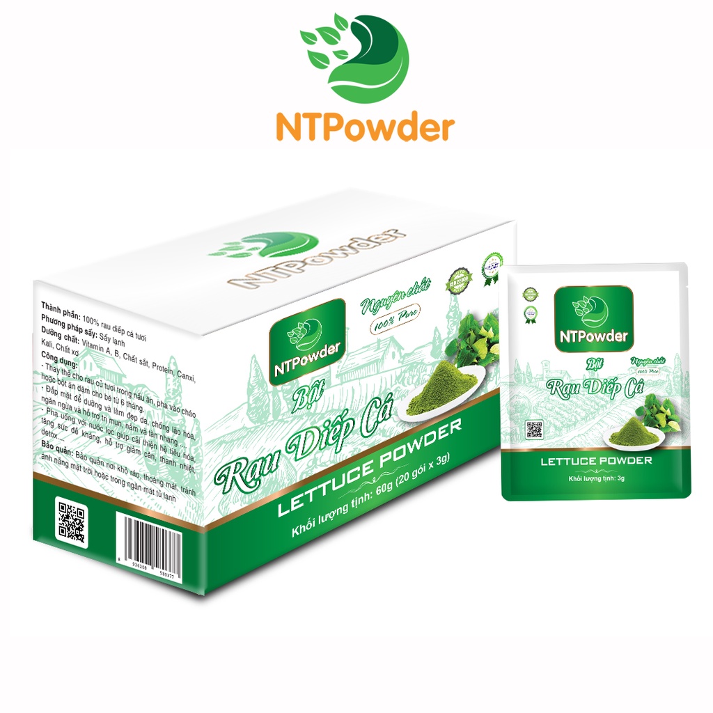 [Hộp 20 gói x 3g] Bột Rau Diếp Cá sấy lạnh nguyên chất NTPOWDER 60g - Nhất Tín Food