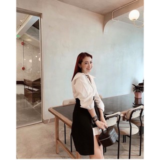 Set đầm sơ mi và chân váy lệch tà (hình thật ở cuối)