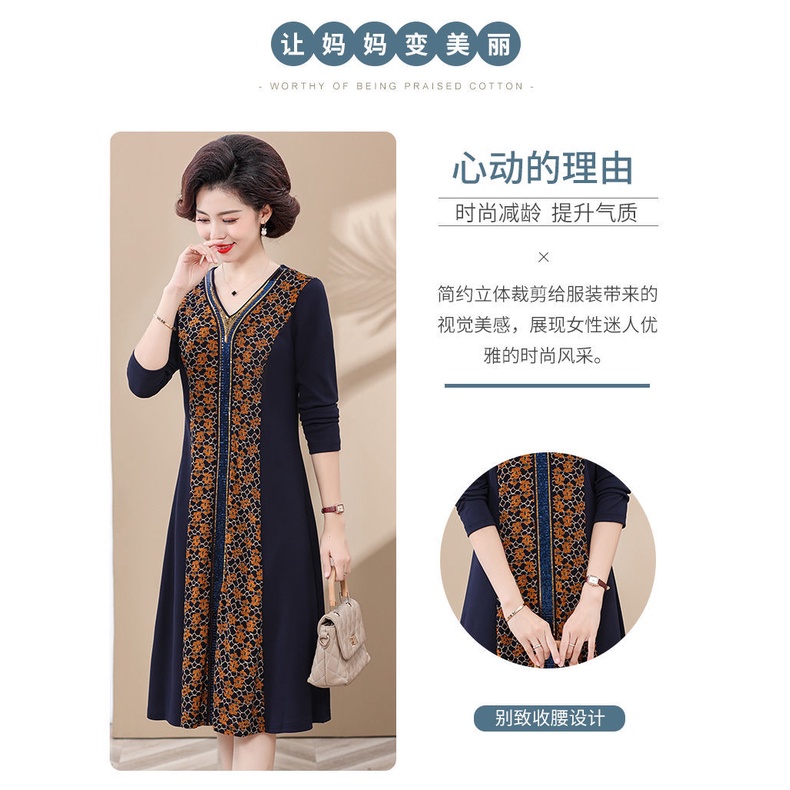 Đầm Dài Qua Gối Tay Dài Phong Cách Mới Cho Phụ Nữ Trung Niên