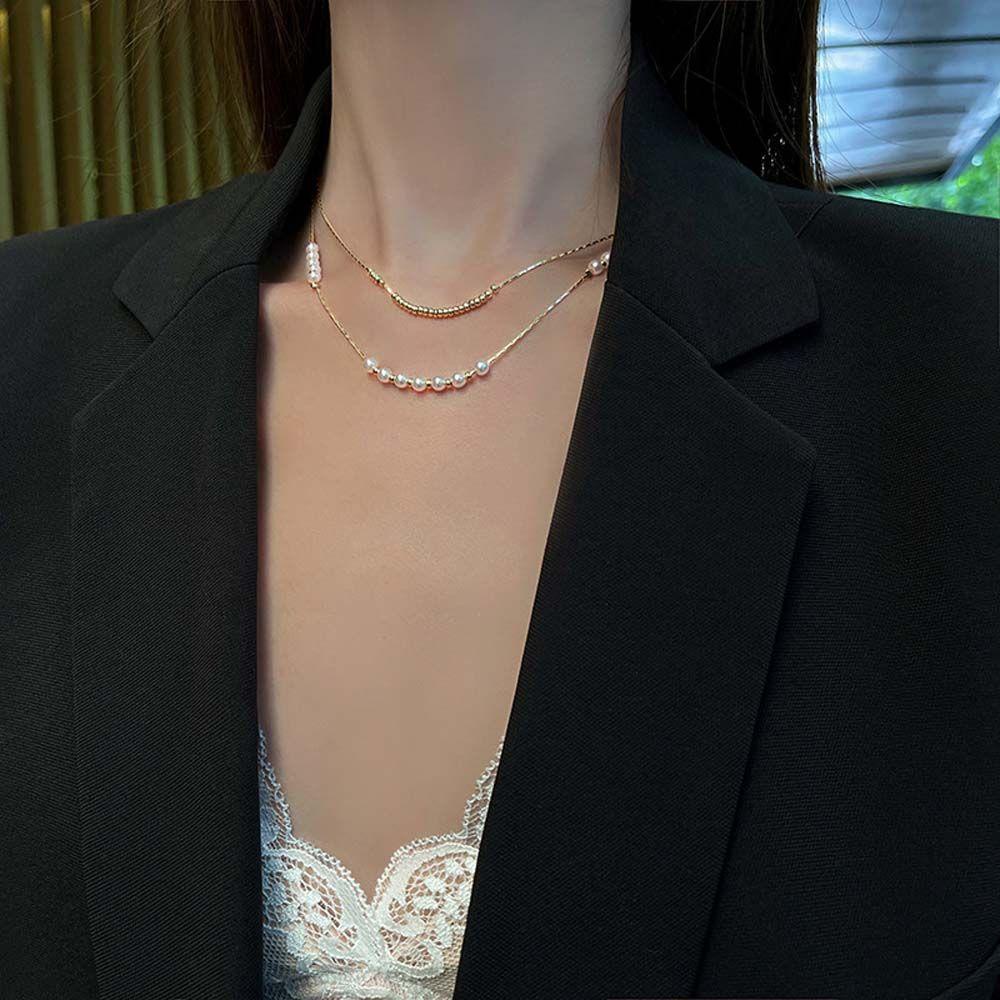 ANEMONE Vòng cổ Hai Lớp Mặt Hình Học Phong Cách Hàn Quốc Thanh Lịch Cho Nữ