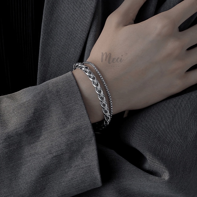 Lắc tay nam nữ vòng tay unisex thép titan không gỉ mắt xích dày sợi kép phong cách hiphop cá tính | MECI TITANIUM VTM1