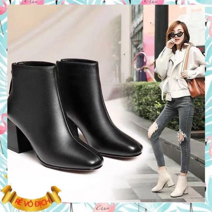 oder Giày bốt cổ lửng da PU 2 màu đen, kem - BOT02 | BigBuy360 - bigbuy360.vn