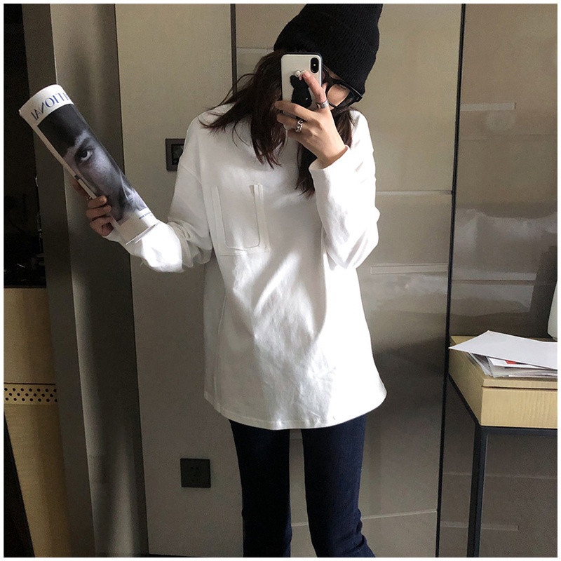 Áo thun SUXI tay dài cổ tròn màu sắc thanh lịch