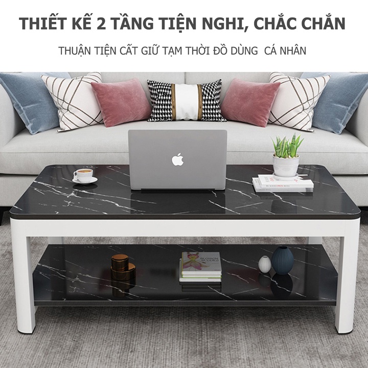 Bàn trà sofa phòng khách cao cấp 2 tầng mặt gỗ họa tiết vân đá maple đẹp sang trọng cho,bàn sofa phòng khách KT 100x50cm