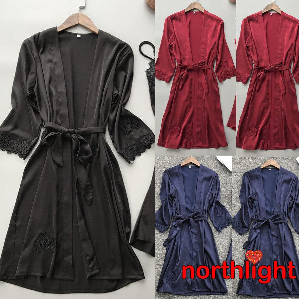 Áo choàng ngủ bằng lụa satin phối ren quyến rũ dành cho nữ