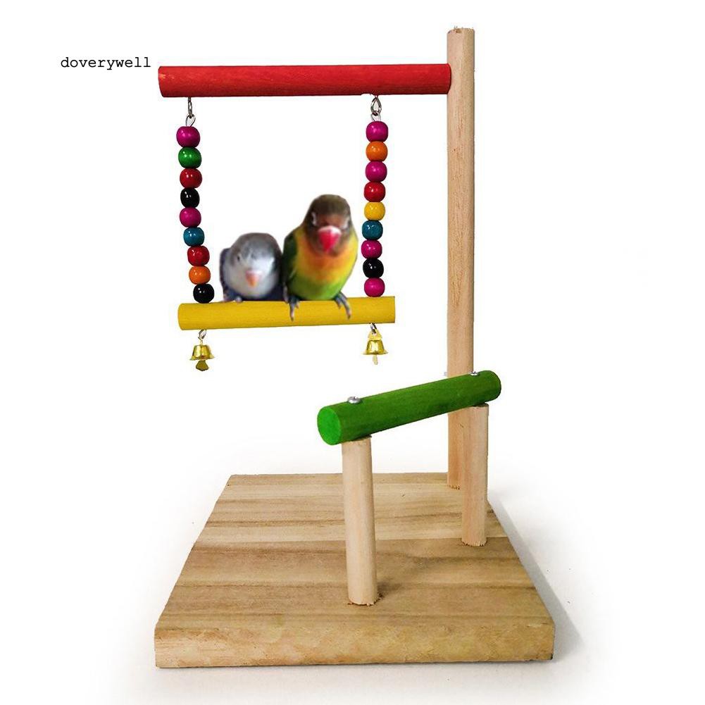 Bộ đồ chơi xích đu gỗ nhiều màu kích thước 15x15x27cm gắn chuông dễ thương dành cho vẹt nuôi