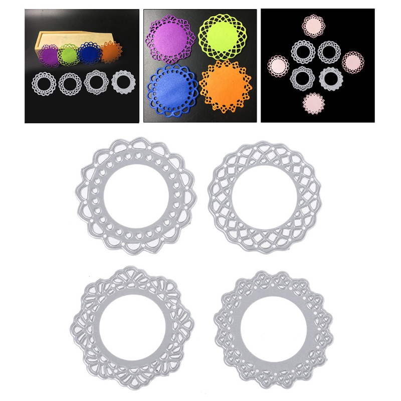 Khuôn cắt giấy kim loại khung tròn họa tiết ren xinh xắn