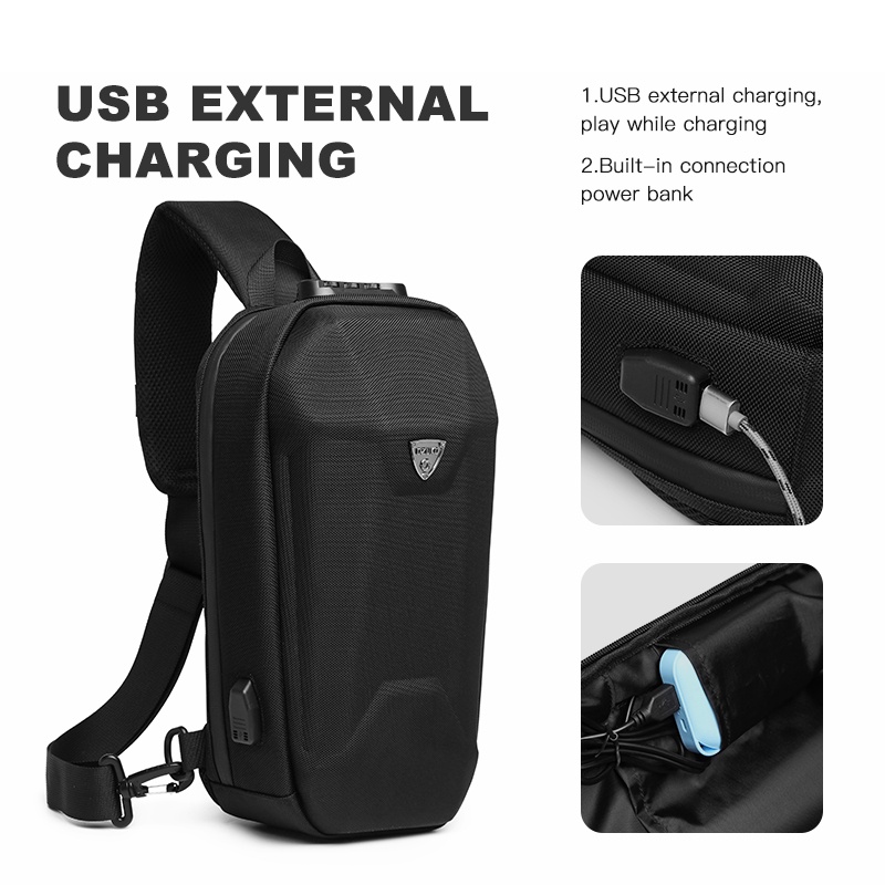 Túi đeo chéo OZUKO chất liệu cứng cáp kháng nước có cổng USB chống trộm tiện lợi cho nam