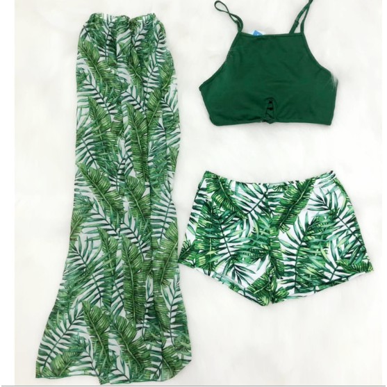 CÓ SẴN BIKINI đồ bơi nữ 3 mảnh họa tiết xanh